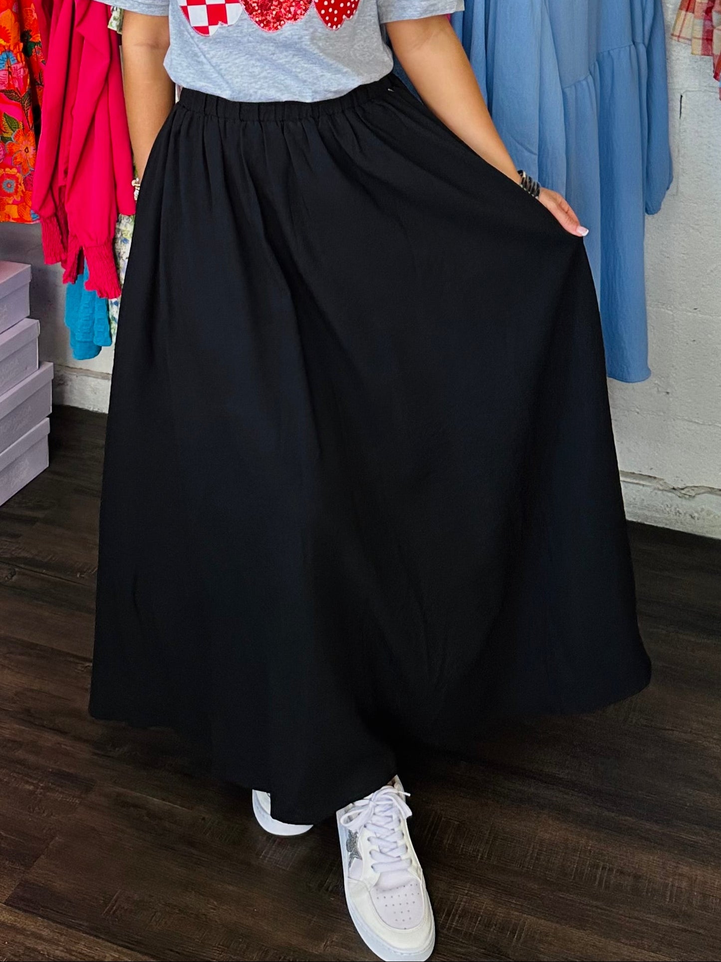 The Zoe Black Midi Skirt