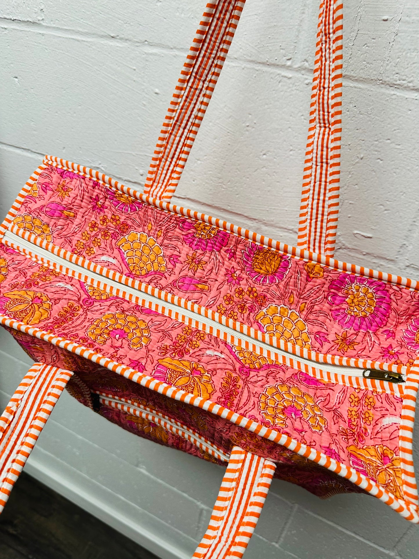 The Orange Oasis Floral Quilted Tote Bag