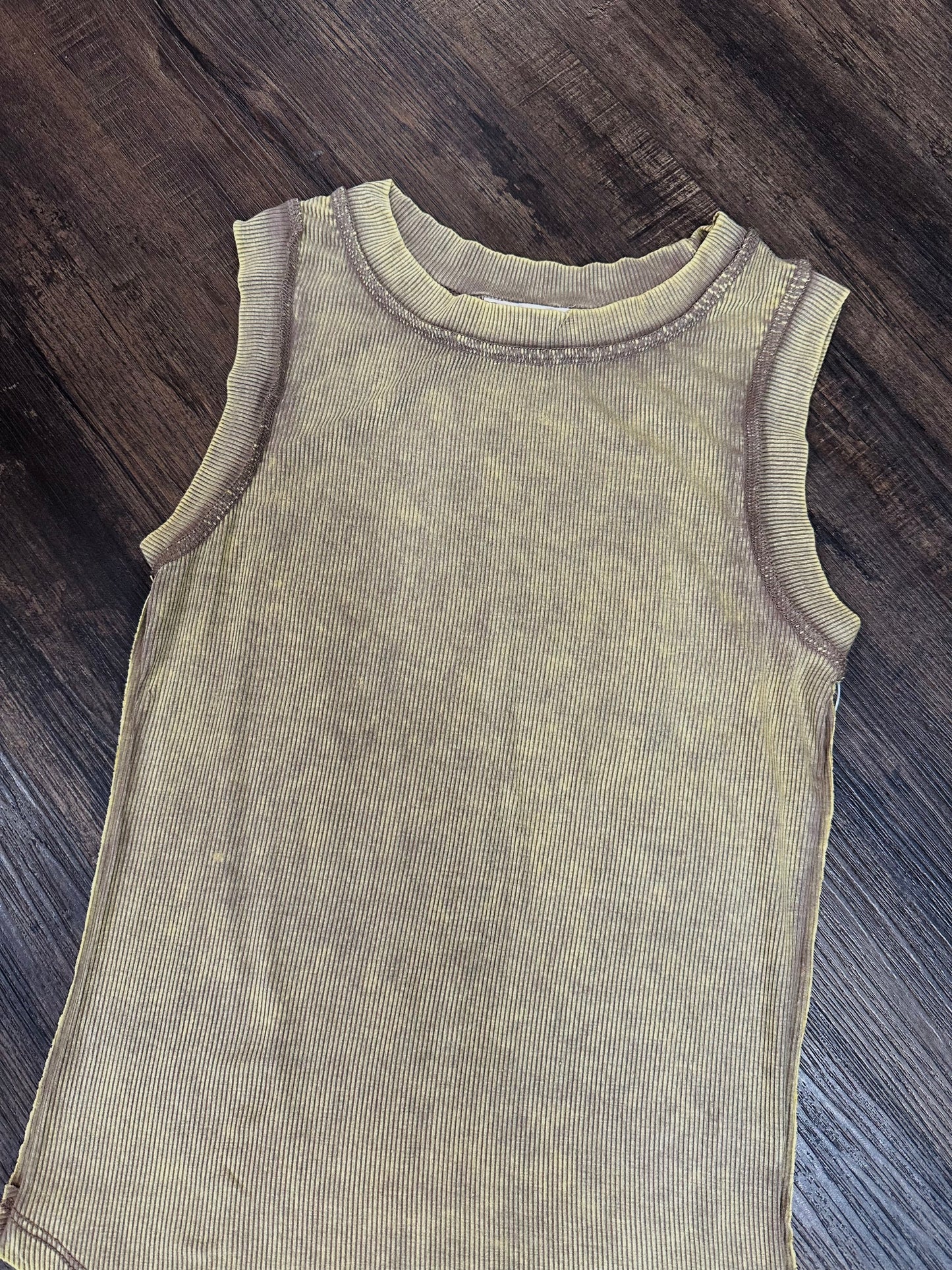 Mocha Acid Wash Ribbed Tank Top