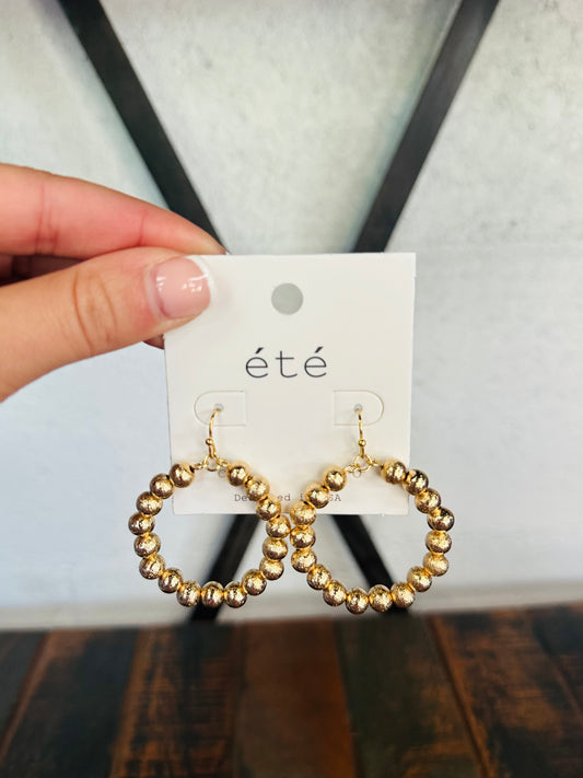 Gold Satin Ball Round Earring