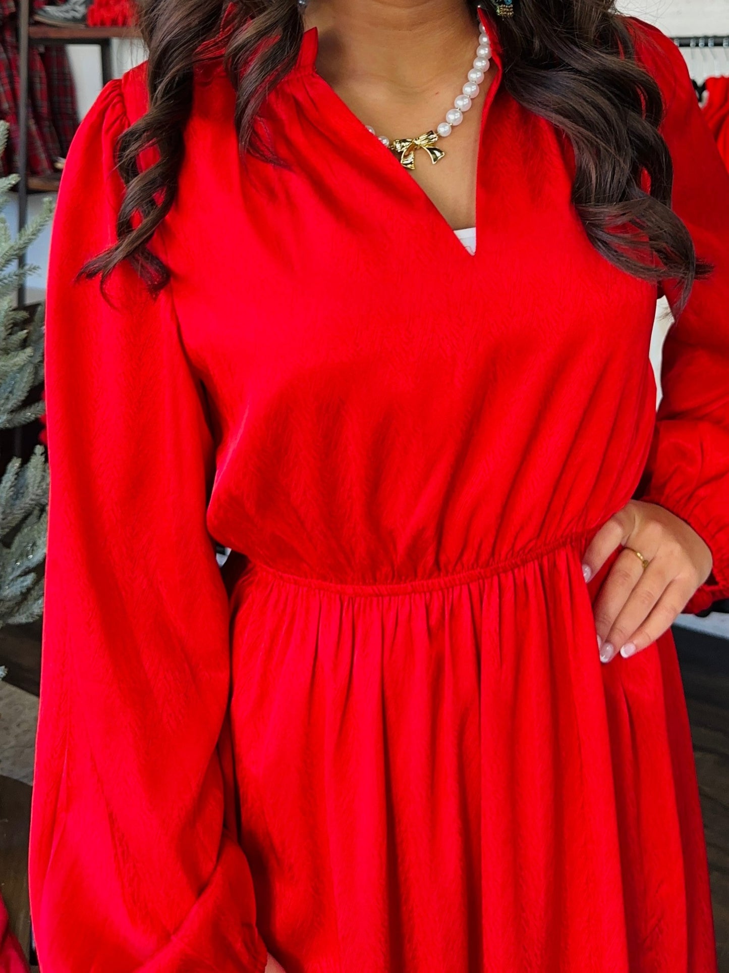 The Hayden Red Satin Midi Dress