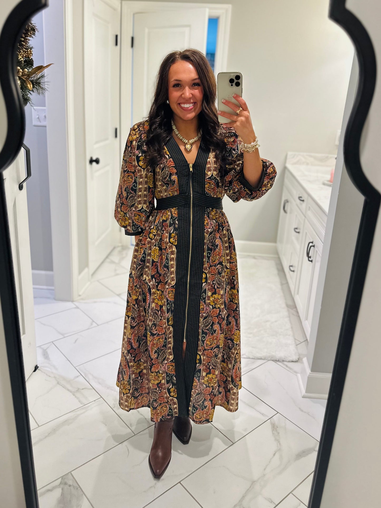 The Libby Black Floral Paisley Midi Dress