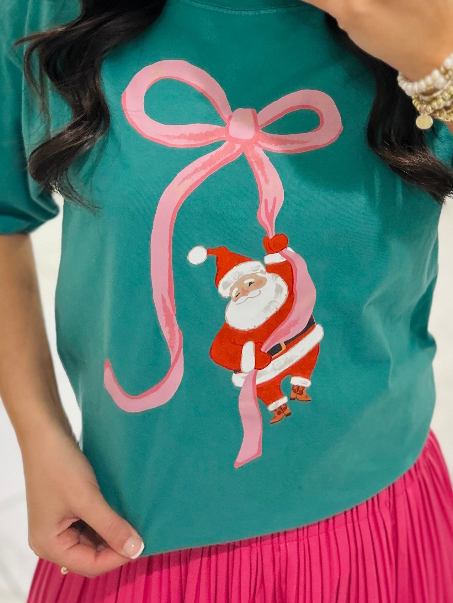 The Bow + Santa Christmas Tee