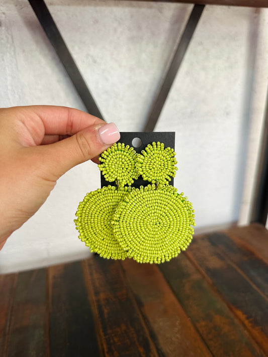 Lime Green Beaded Disc Earring