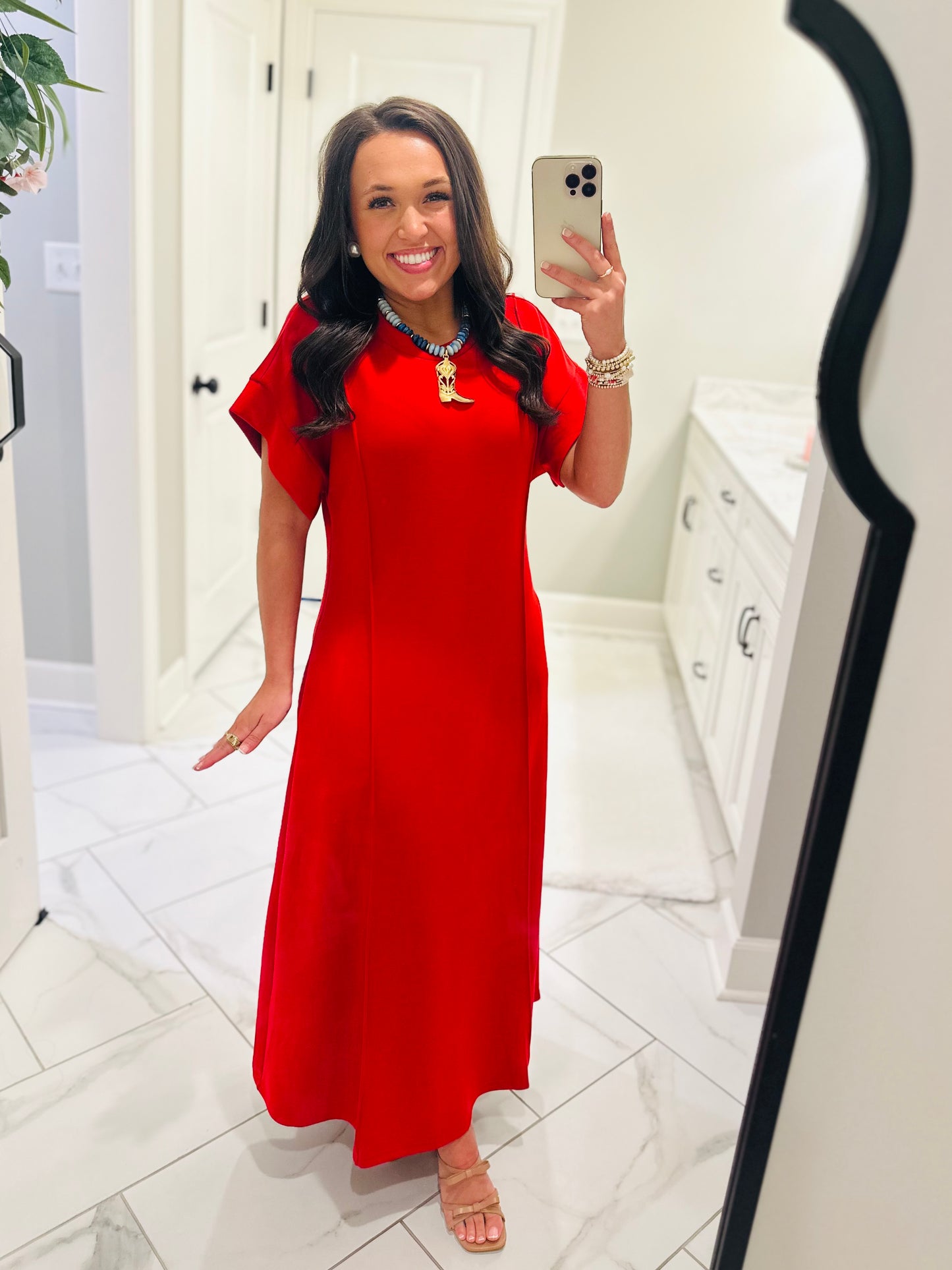 The Jess Red Knit Midi Dress