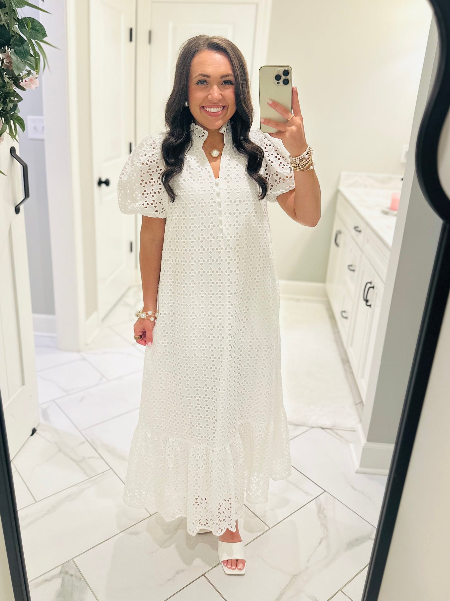 The Liz White Eyelet Midi Dress