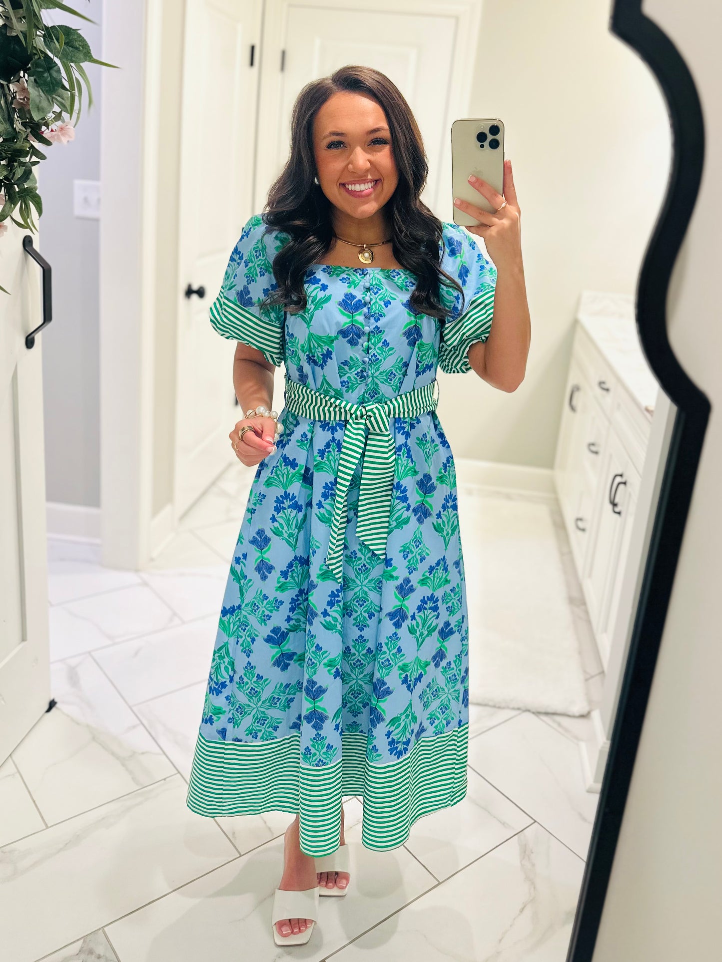 The Harlee Blue Botanical Midi Dress