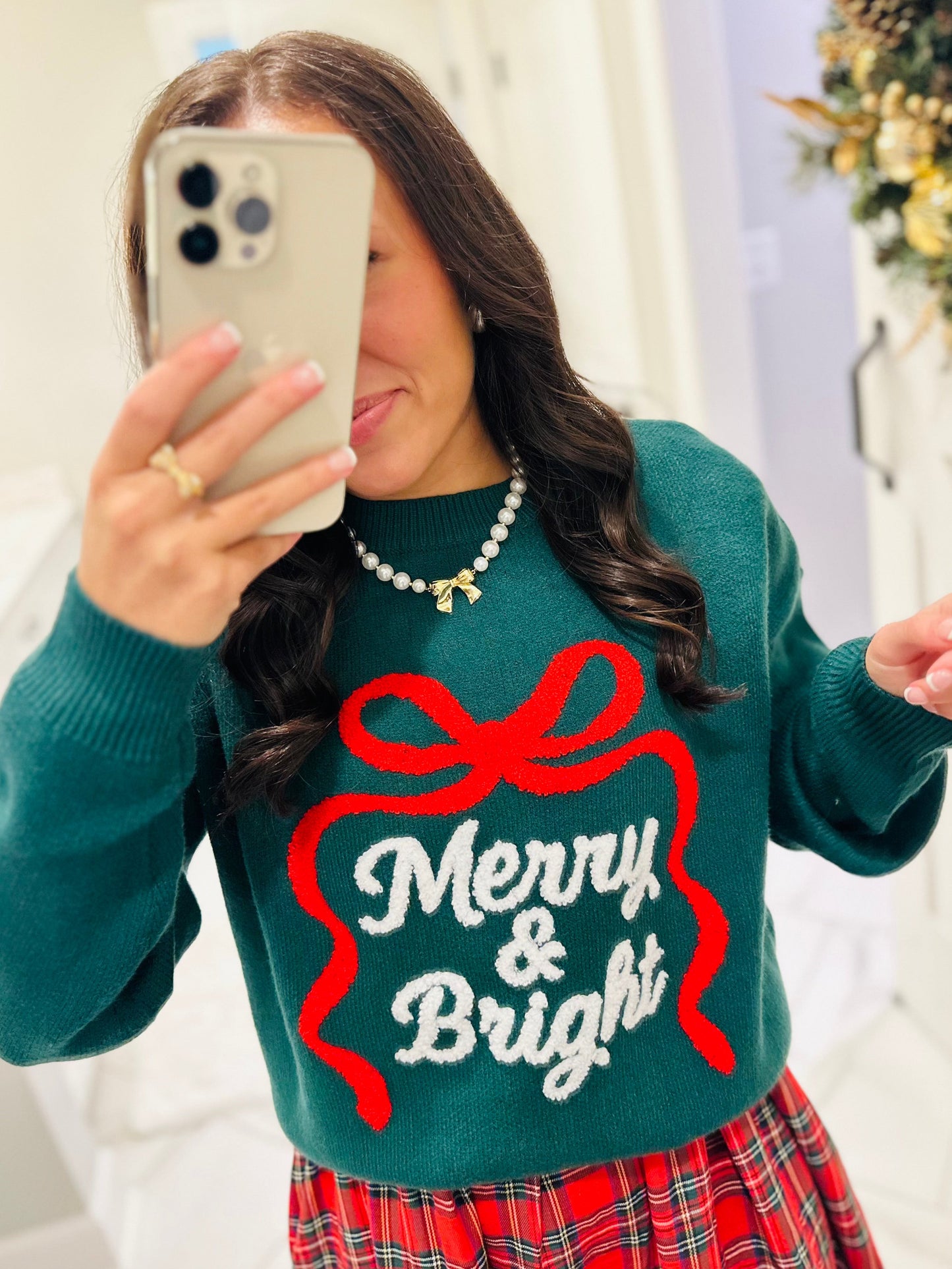 The Hunter Green Merry & Bright Embroidered Sweater