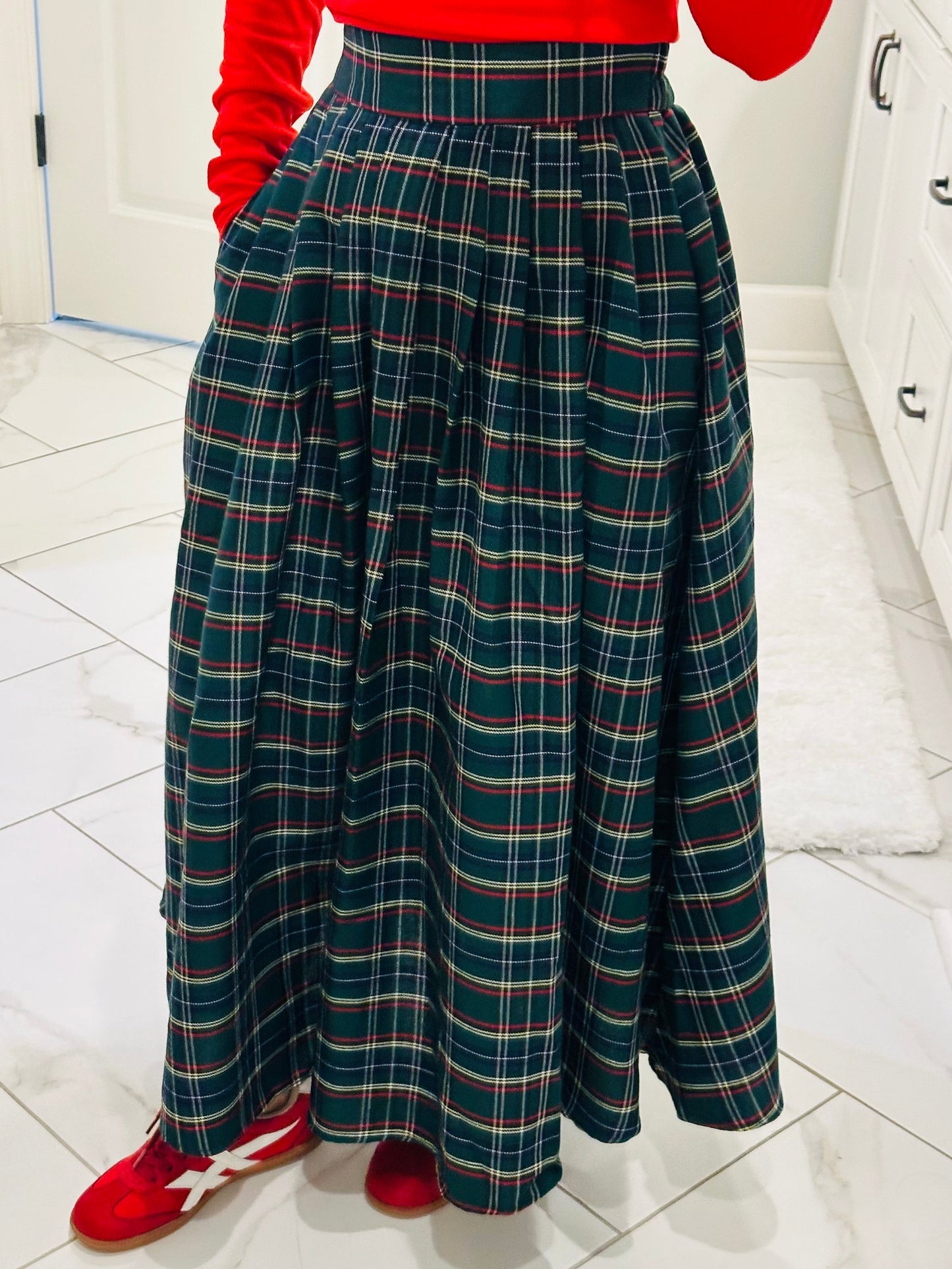 The Tinsley Green Plaid Midi Skirt