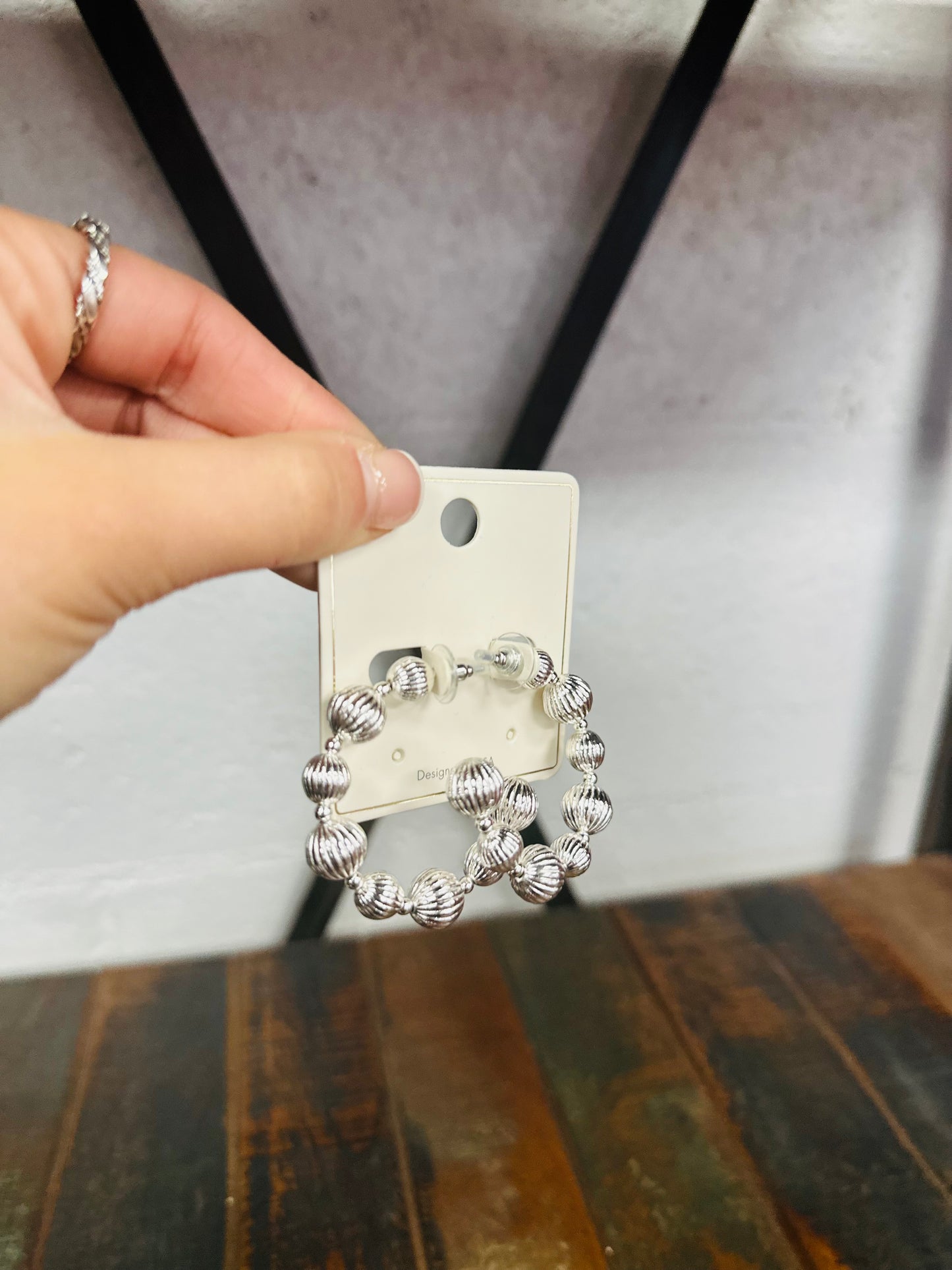 Silver Carved Ball Hoop Earring