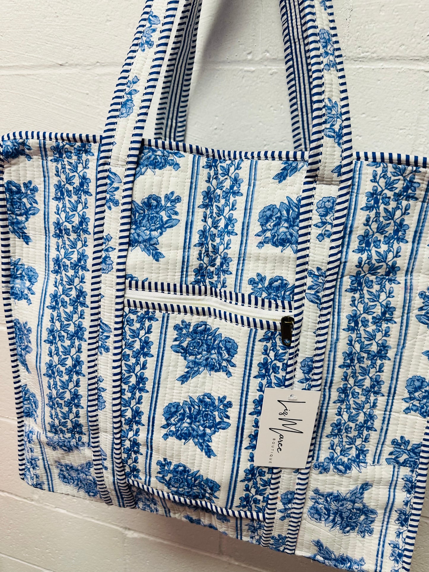 The Blue + White Floral Quilted Tote Bag