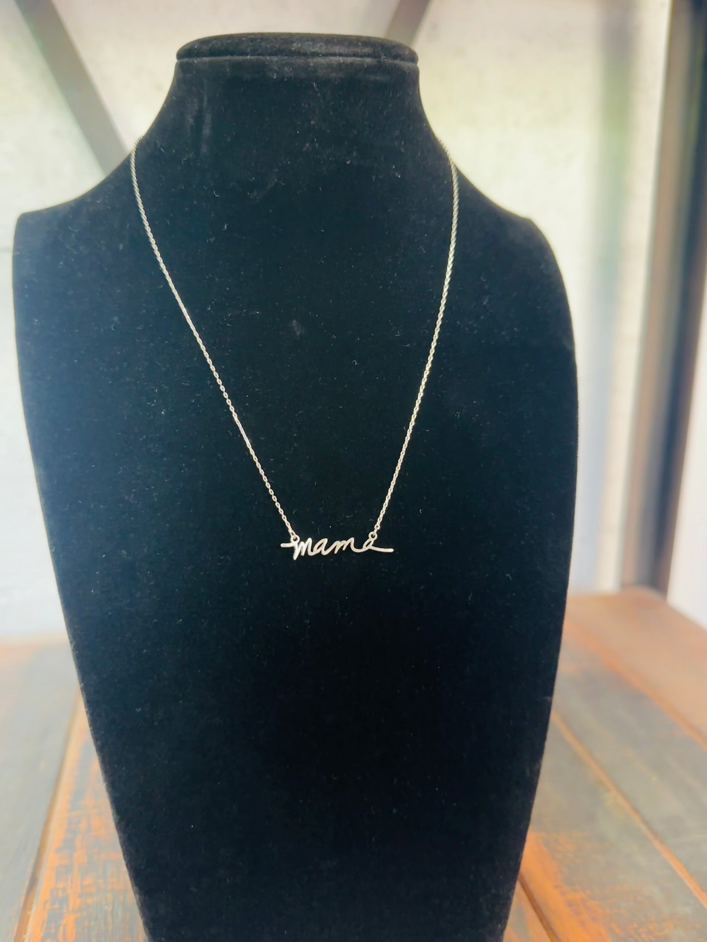 Silver Mama Script Dainty Necklace