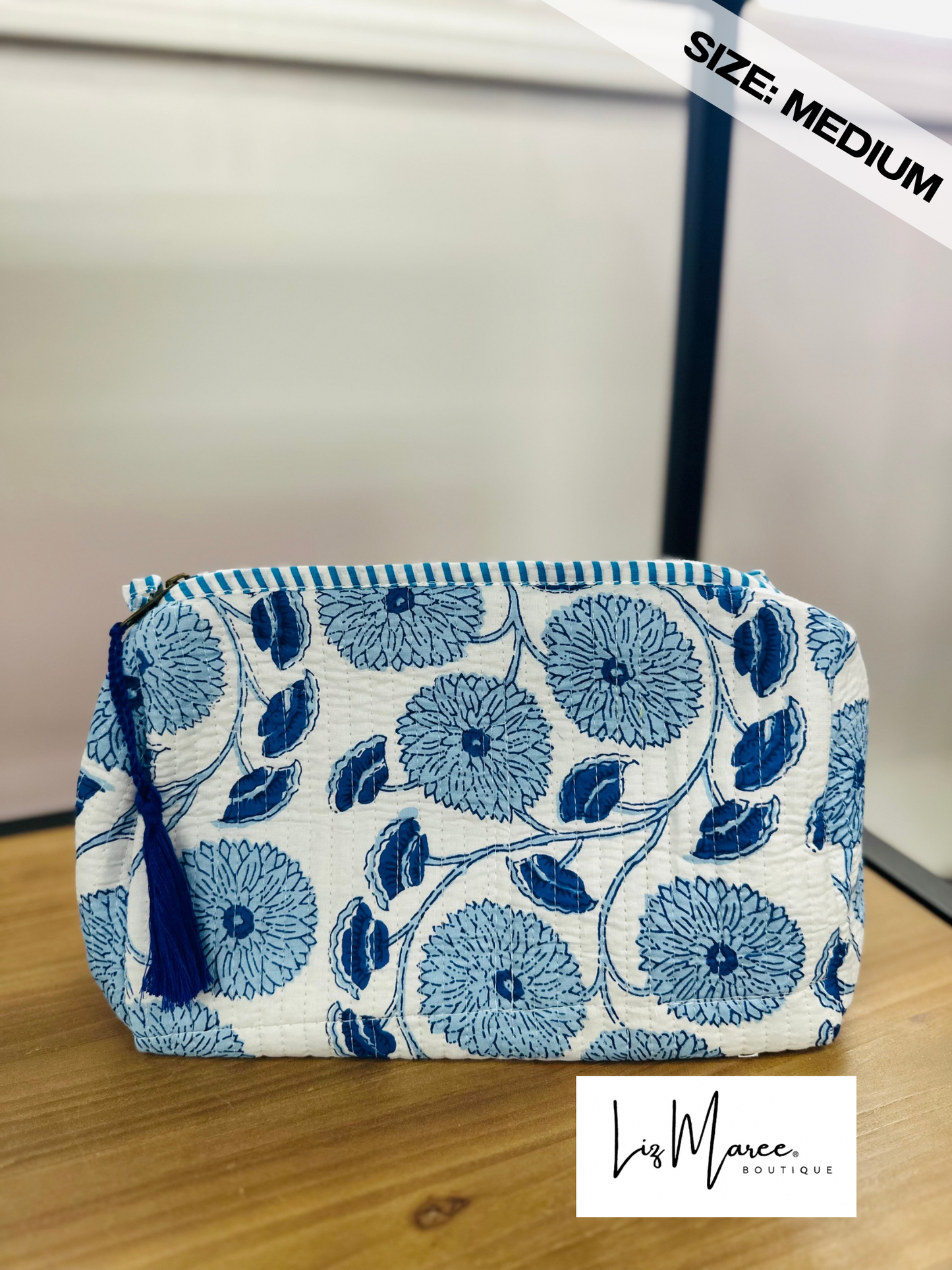 The Blue + White Floral Quilted Cosmetic Bags - Set of 3