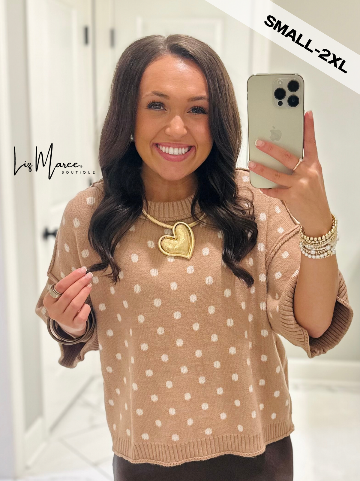 The Penelope Camel Polka Dot Sweater Knit Top