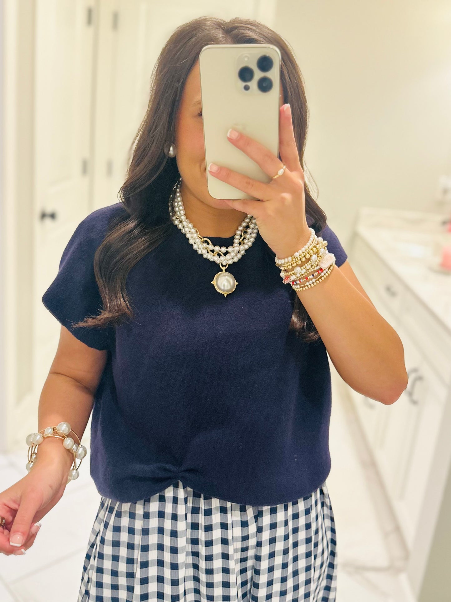 The Chloe Navy Layered Gingham Midi Dress