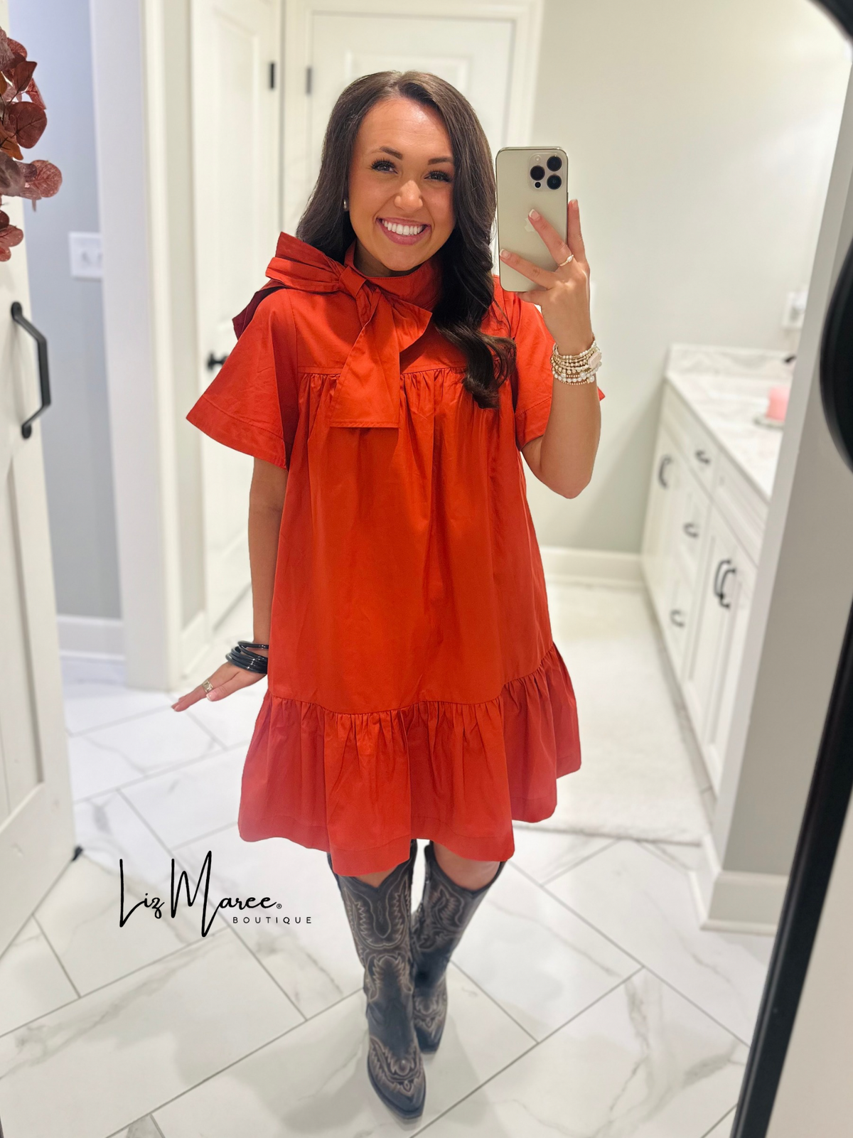 The Melody Brick Poplin Bow Dress