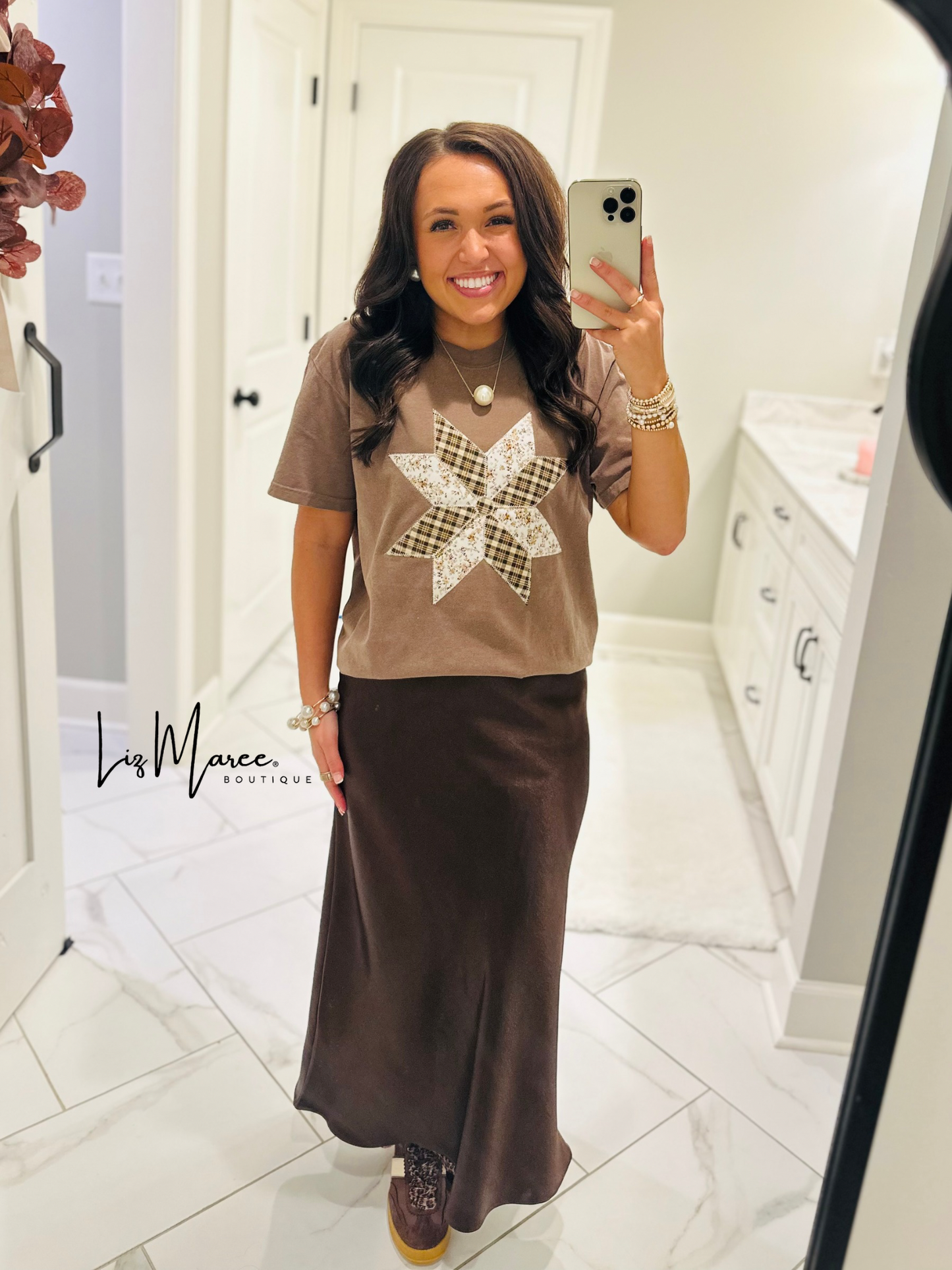 The Brown Quilted Star Embroidered Tee