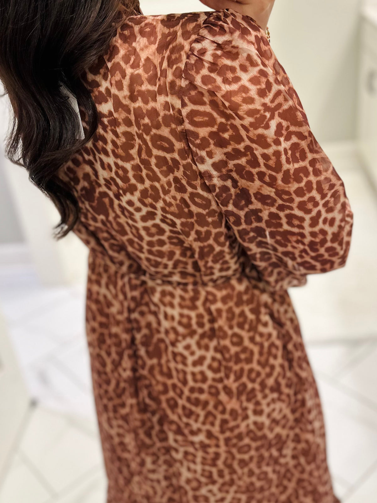 The Maple Rust Leopard Tiered Midi Dress