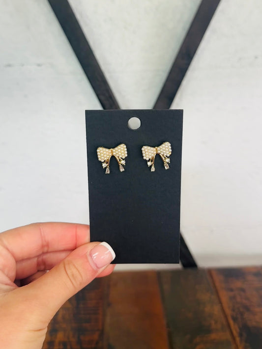 Gold + Pearl Bow Stud Earring