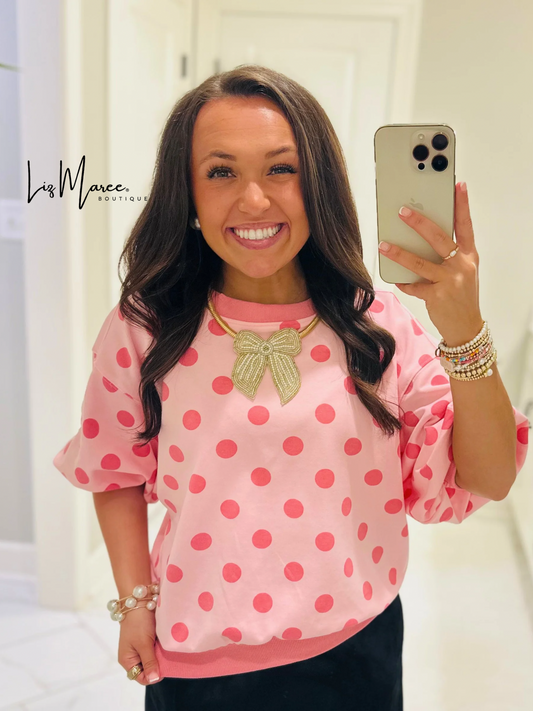 The Ainsley Pink Polka Dot Top