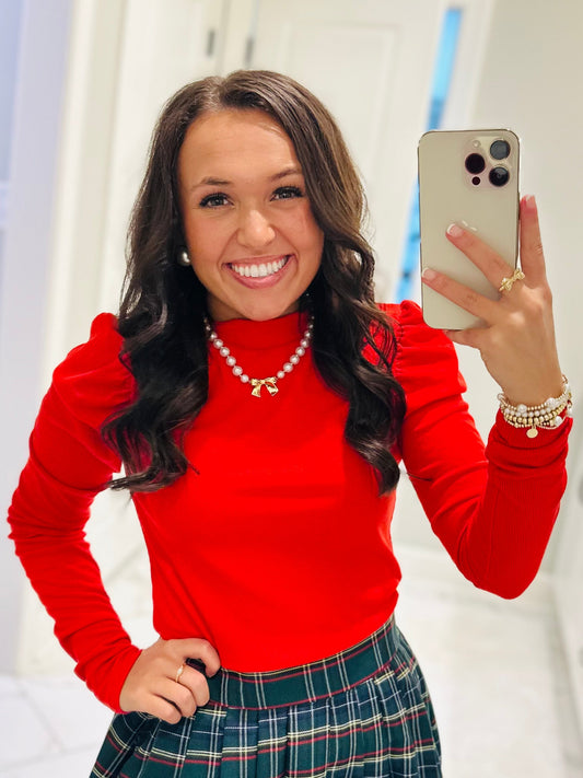 The Neva Red Puff Sleeve Top