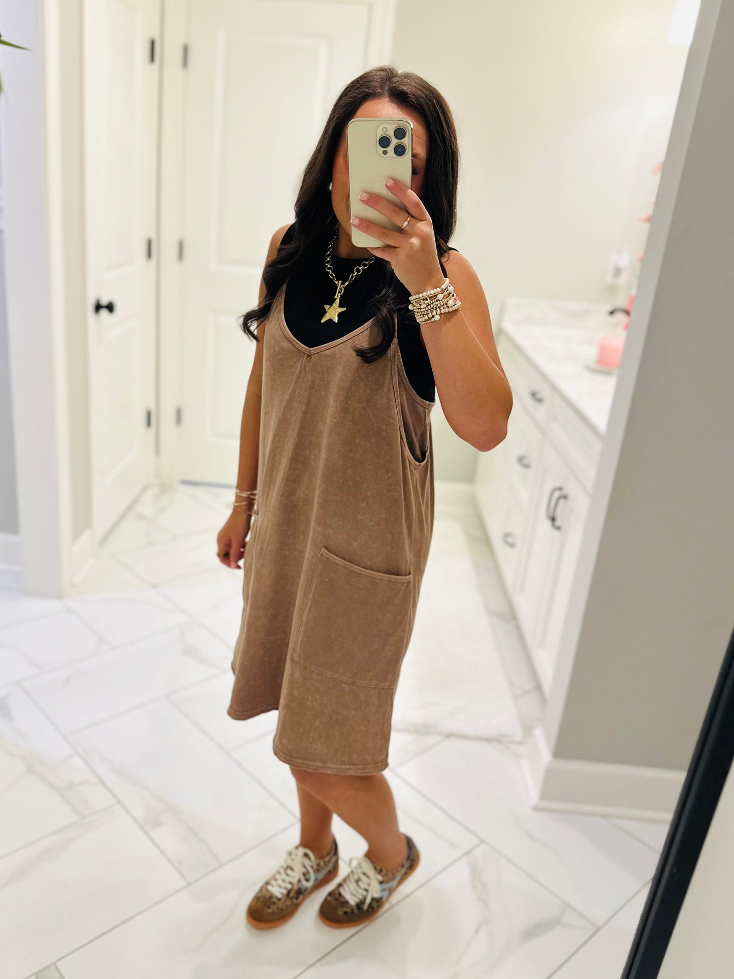 The Rhea Mineral Wash Tennis Dress - Latte