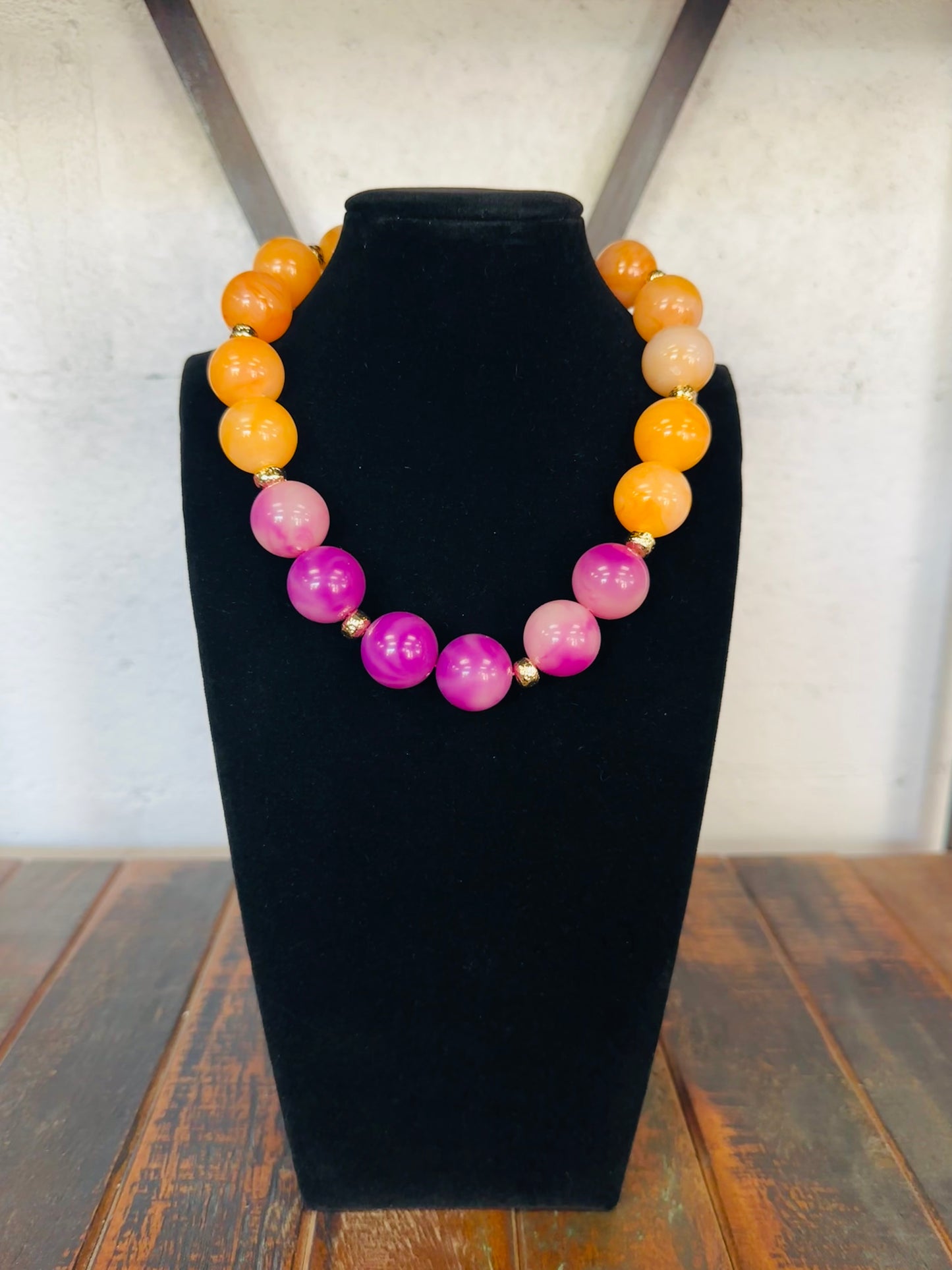 Orange + Purple Acrylic Beaded Ball Necklace