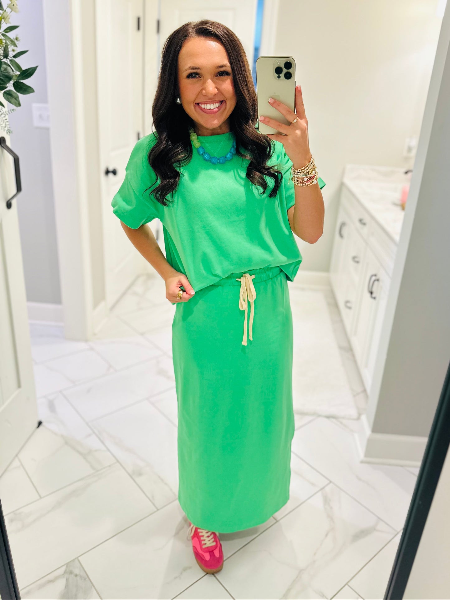 The Sonny Green Knit Top + Skirt Set
