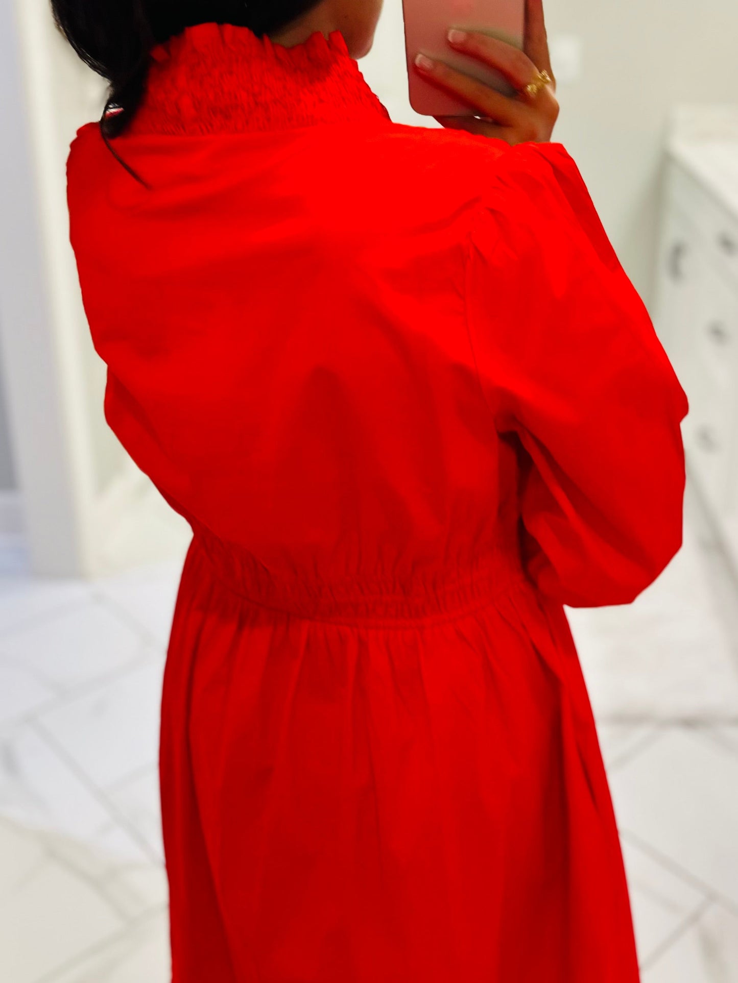 The Rudy Red Long Sleeve Midi Dress