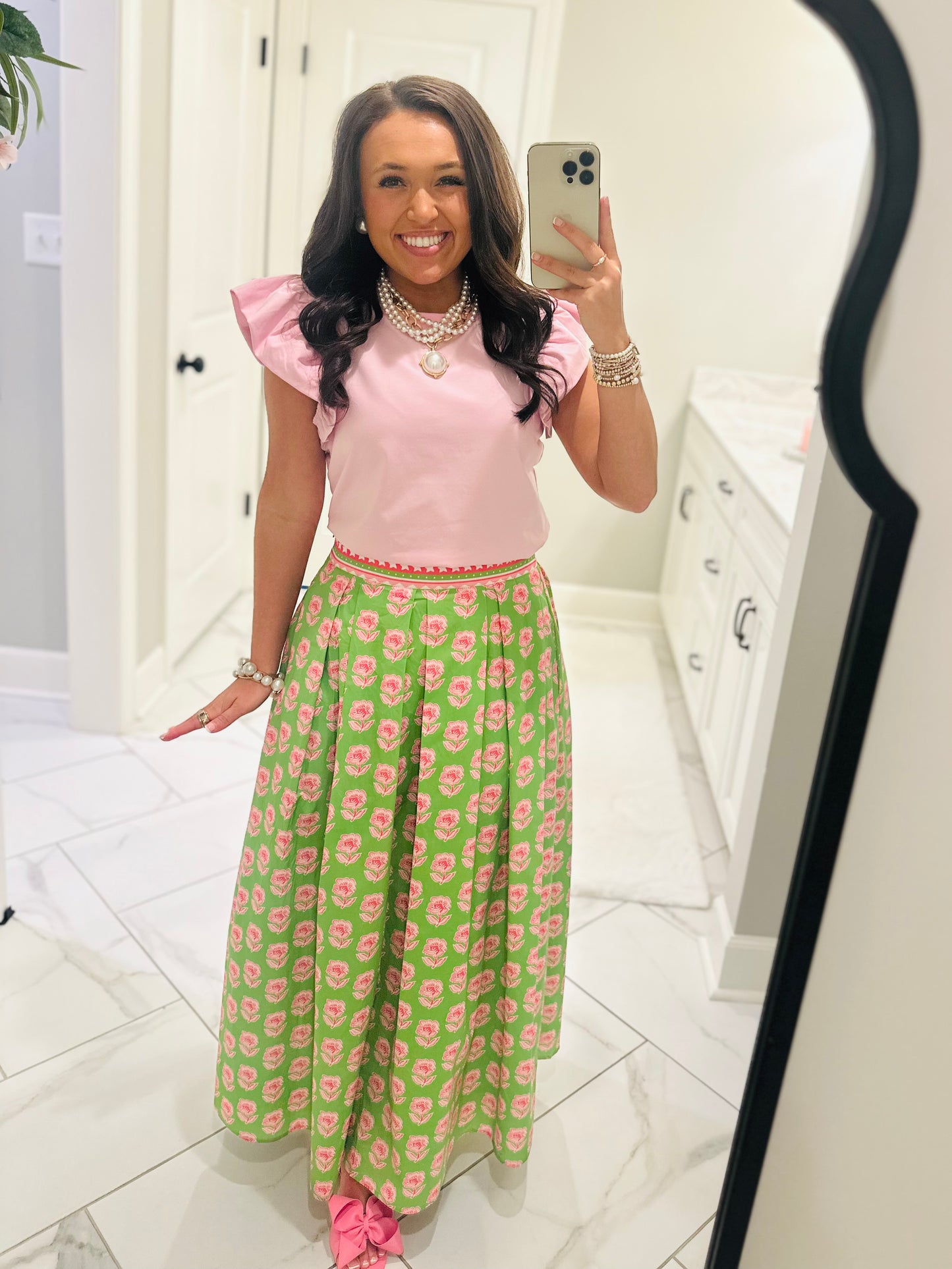 The Sophie Green Floral Midi Skirt