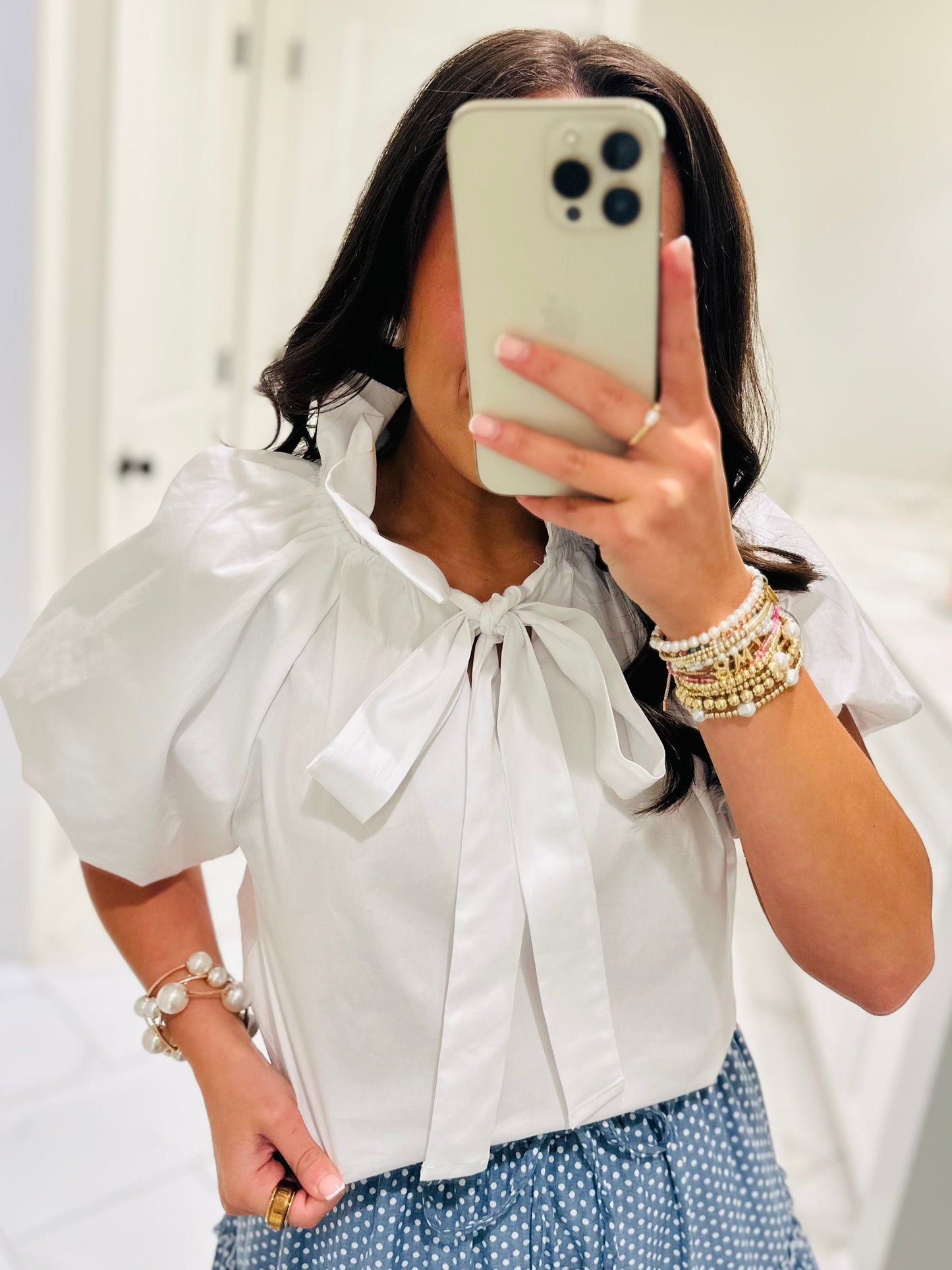 The Lou White Bow Neck Tie Top