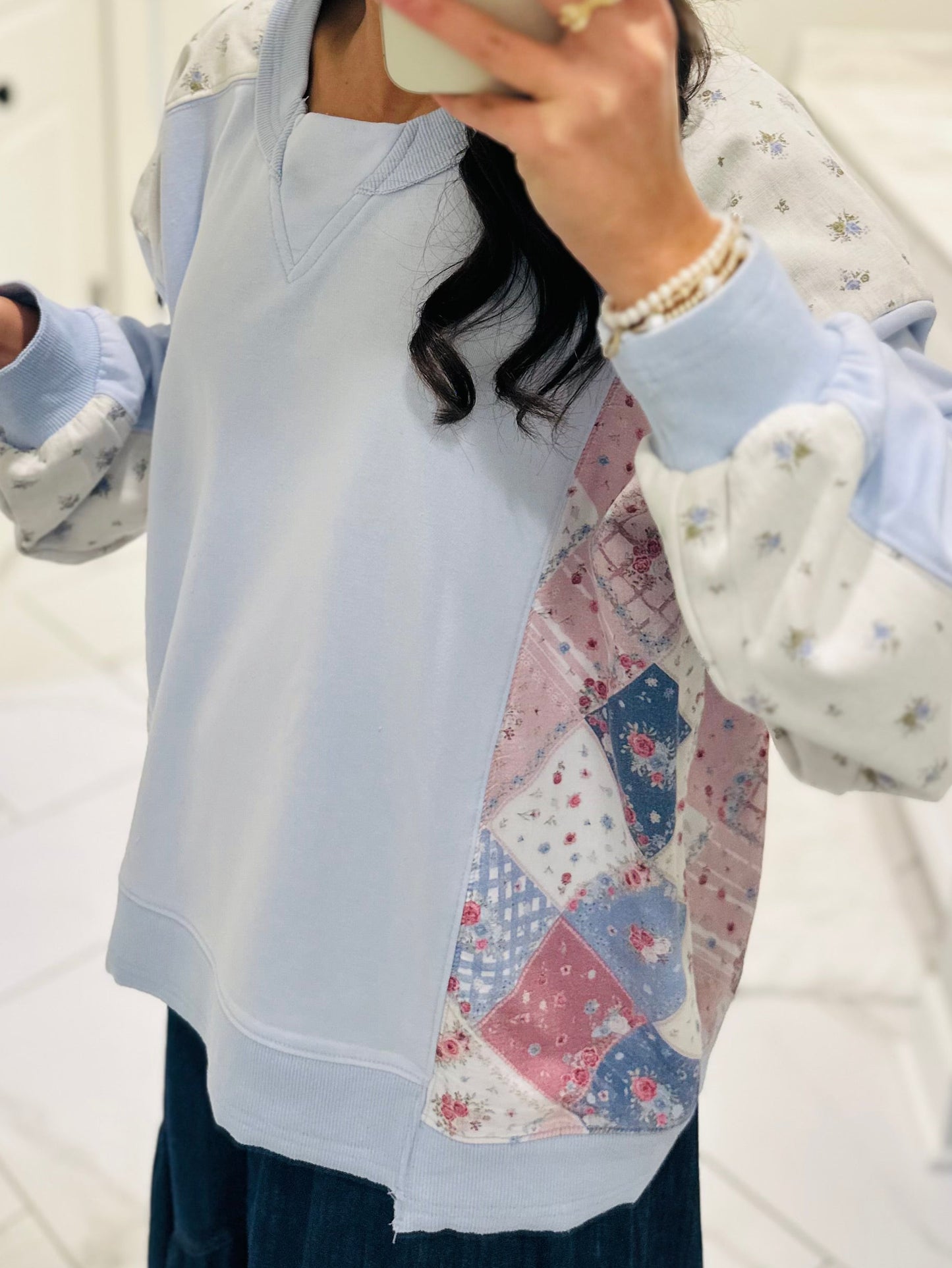 The Naomi Blue Pastel Patchwork Pullover