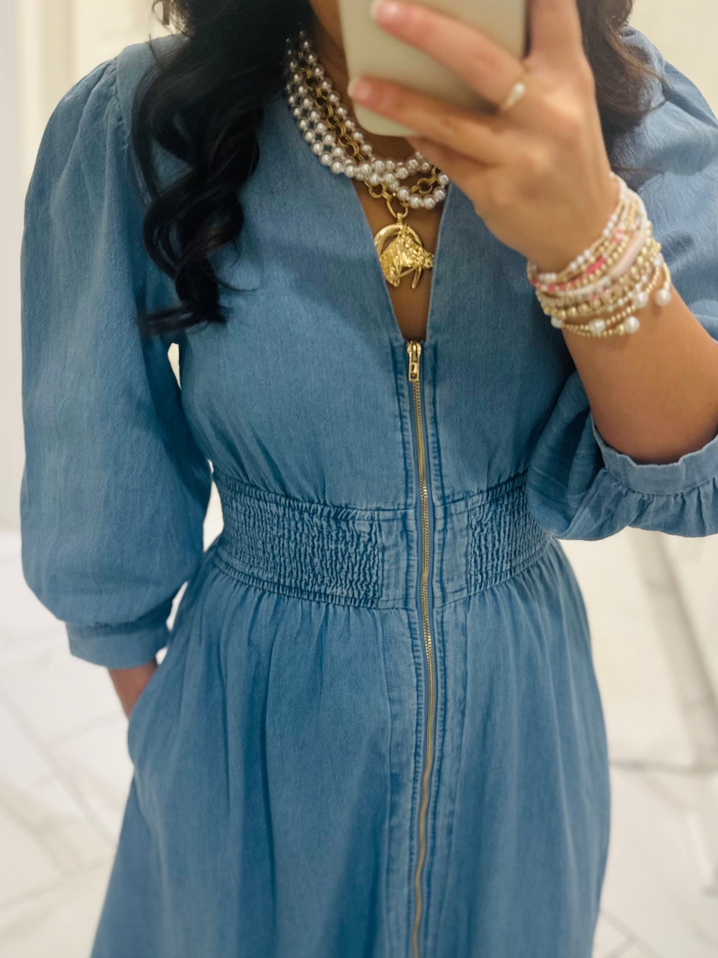 The Libby Denim Light Wash Midi Dress