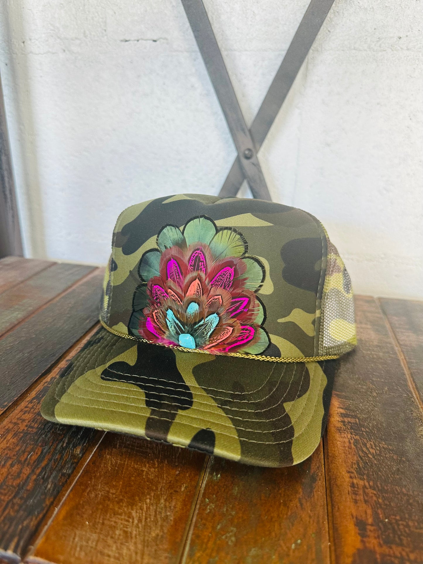 Camo Feather Trucker Hat