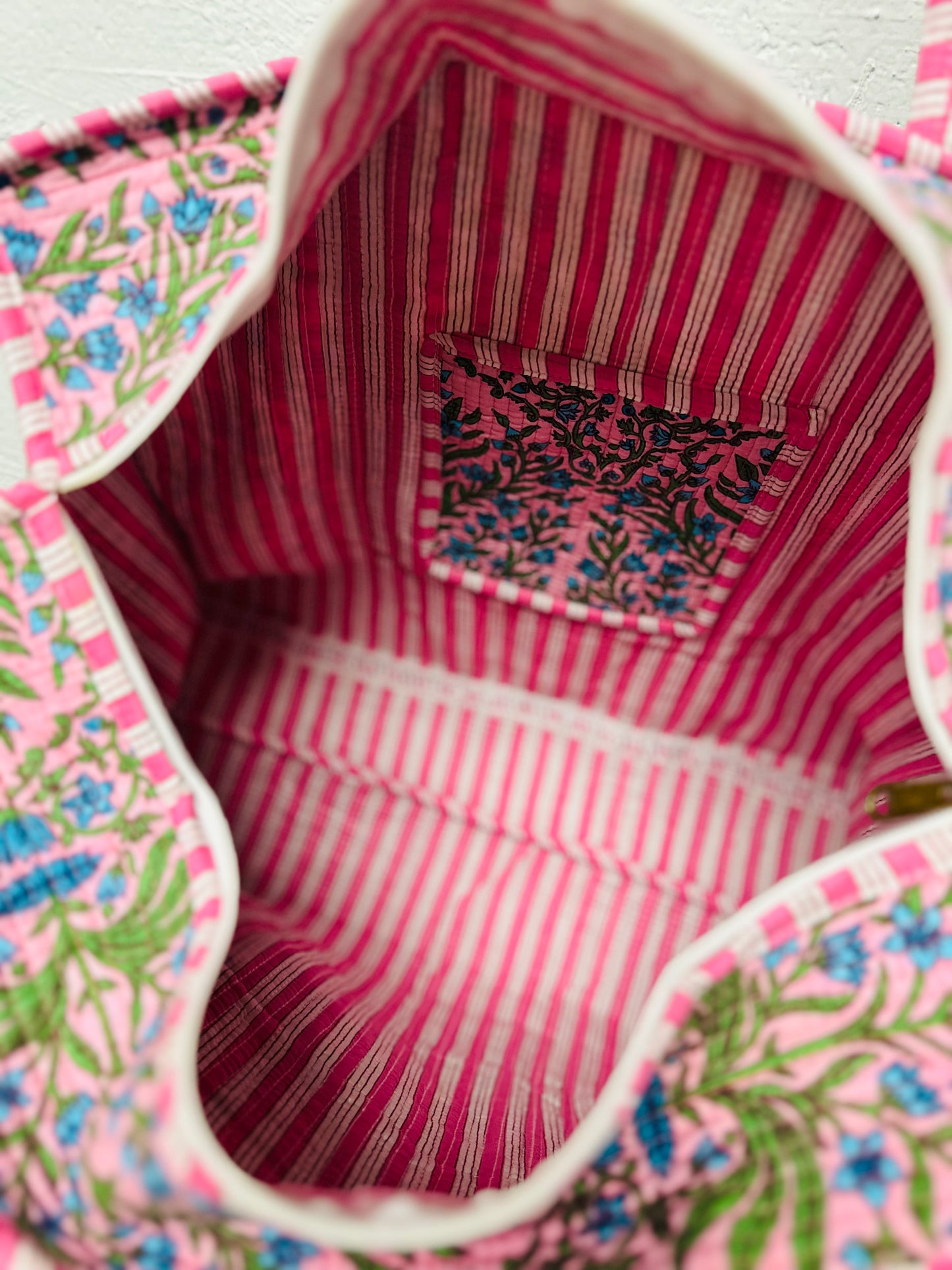 The Pink & Green Floral Quilted Tote Bag