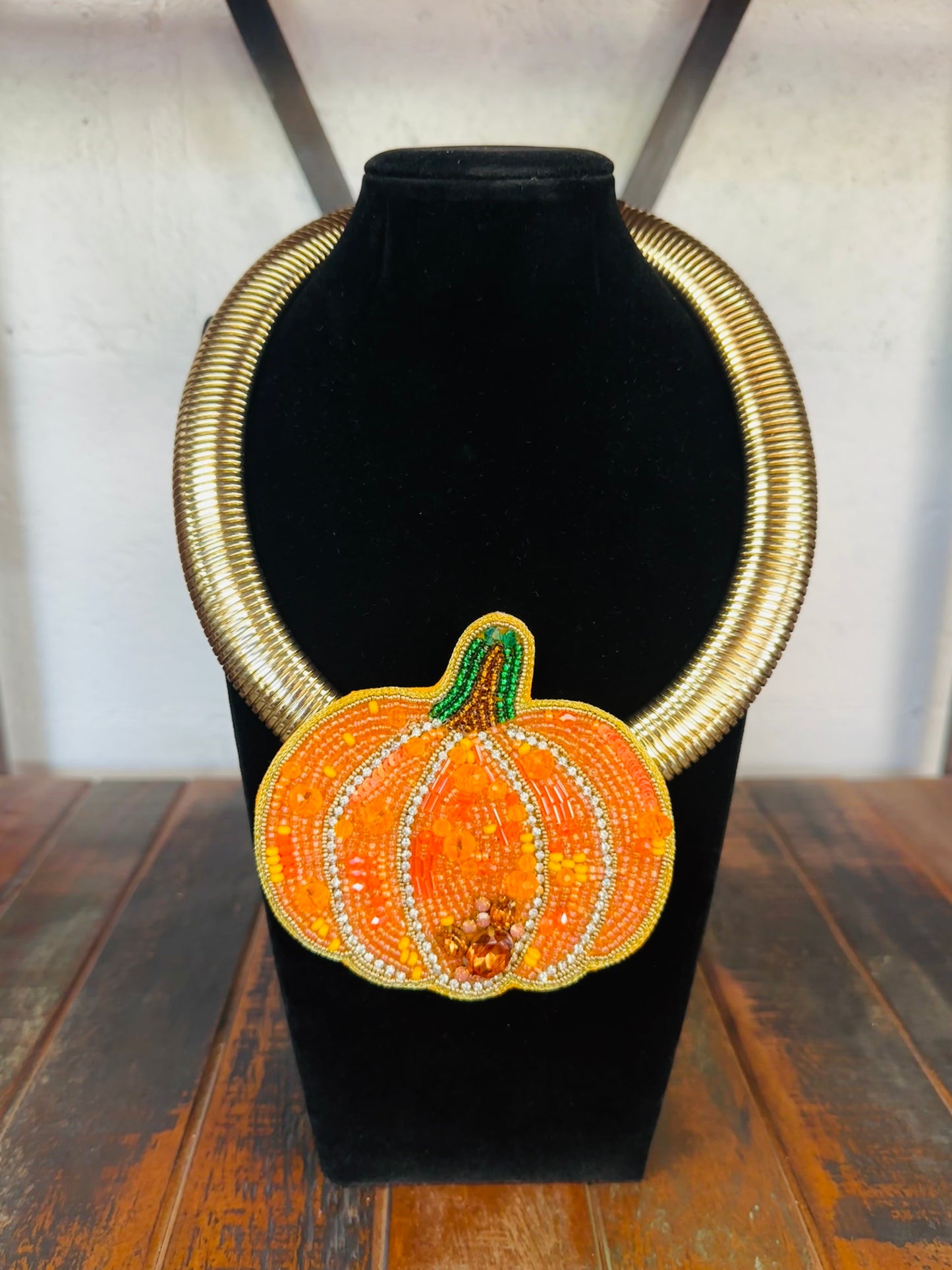 Orange Beaded Pumpkin Collar Necklace