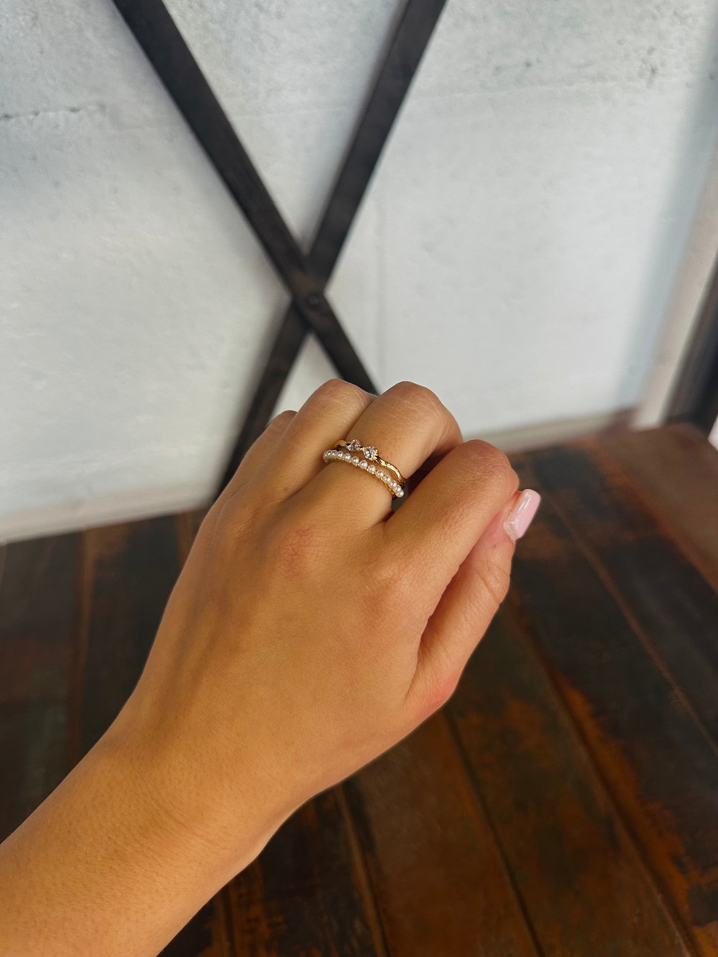 Dainty Gold Layered Pearl Bow Ring