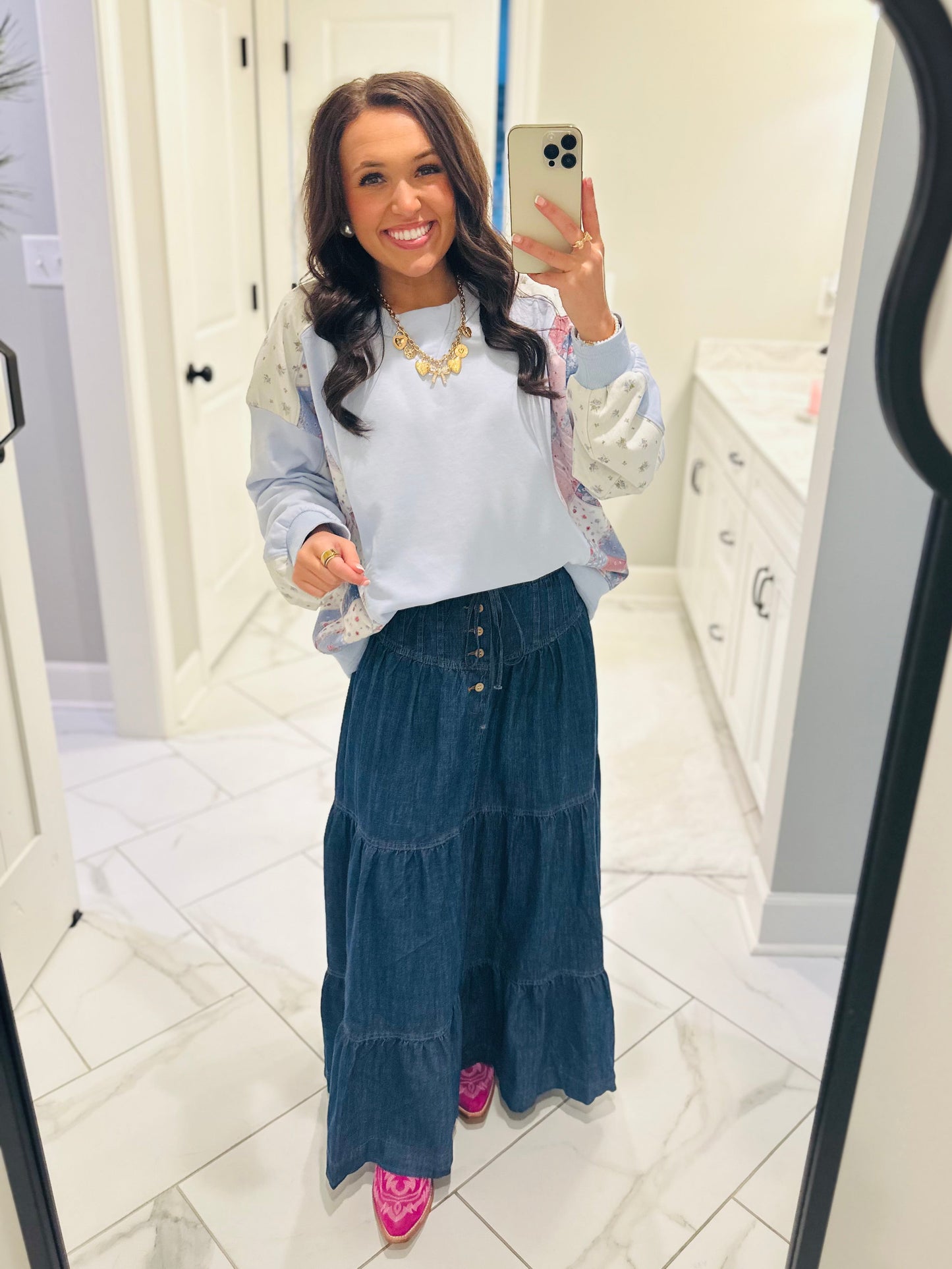 The Naomi Blue Pastel Patchwork Pullover