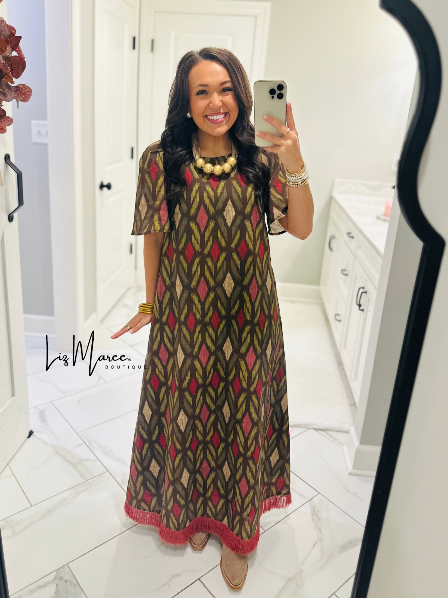 The Madeline Chocolate Brown Geometric Maxi Dress