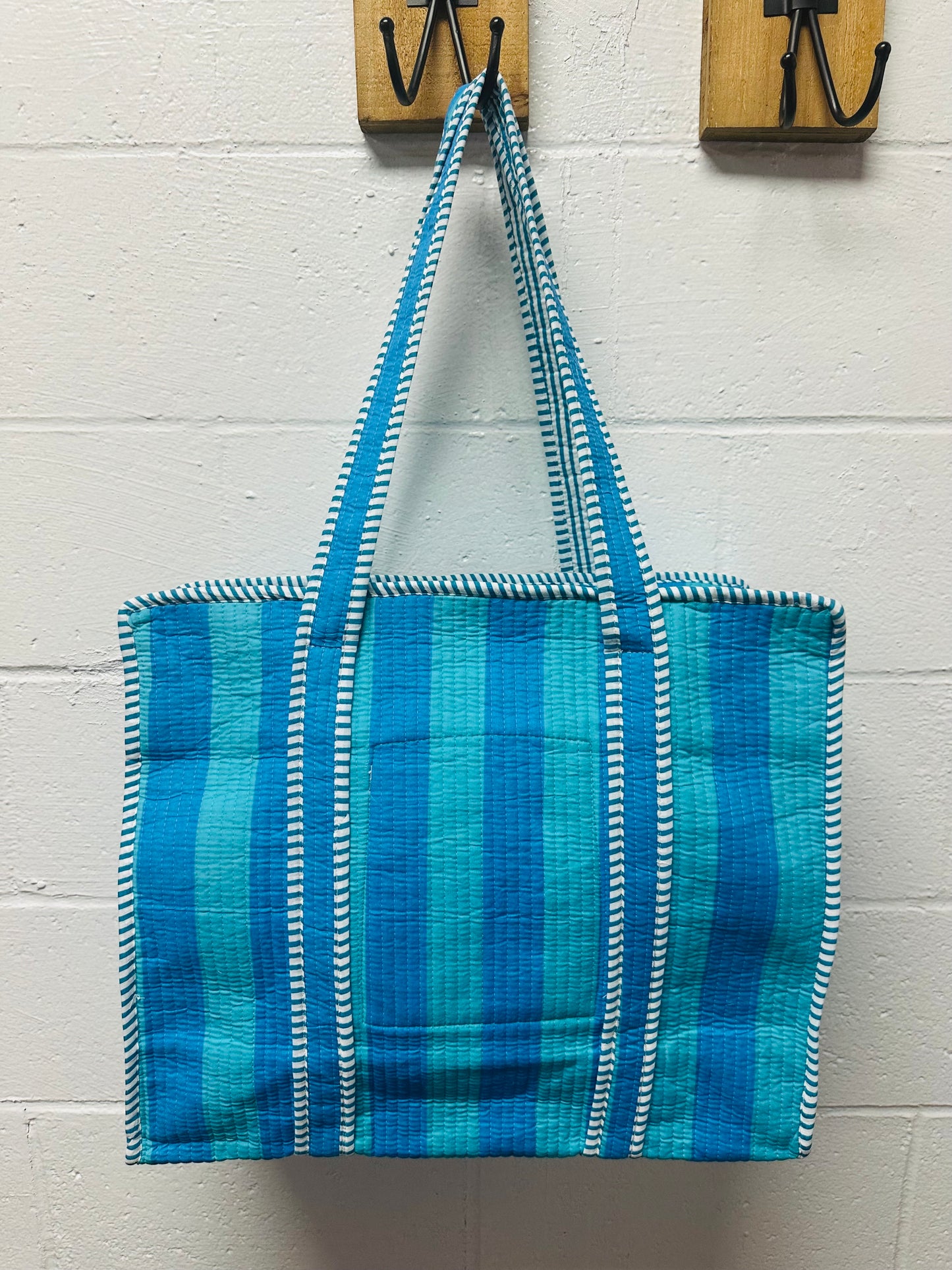 The Blue Oasis Striped Quilted Tote Bag