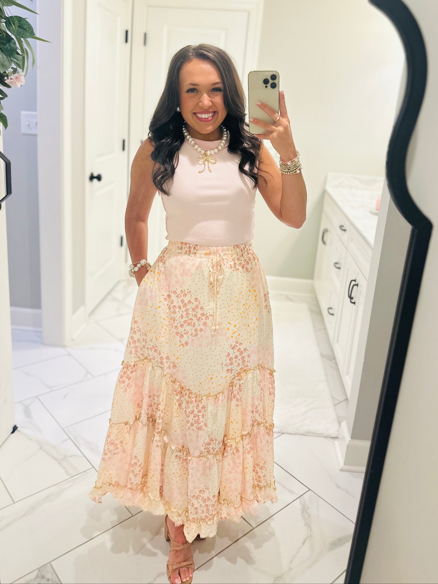 The Magnolia Floral Print Tiered Maxi Skirt