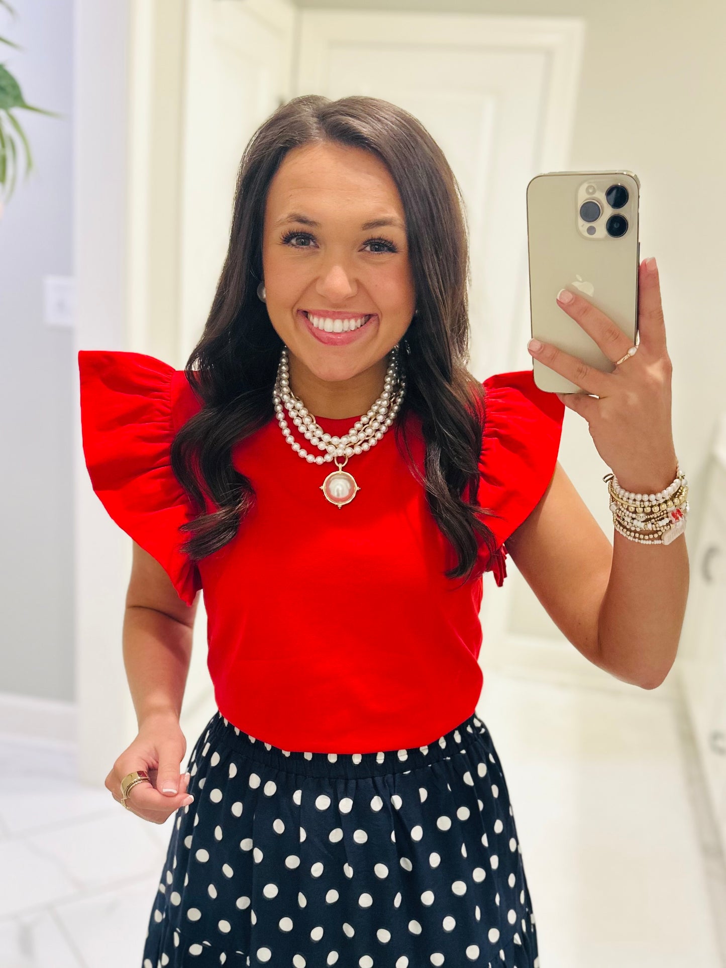 The Tillie Red Ruffled Sleeve Top