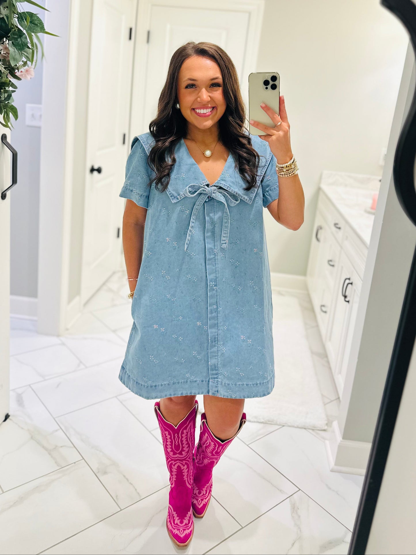 The Noa Collared Floral Denim Dress