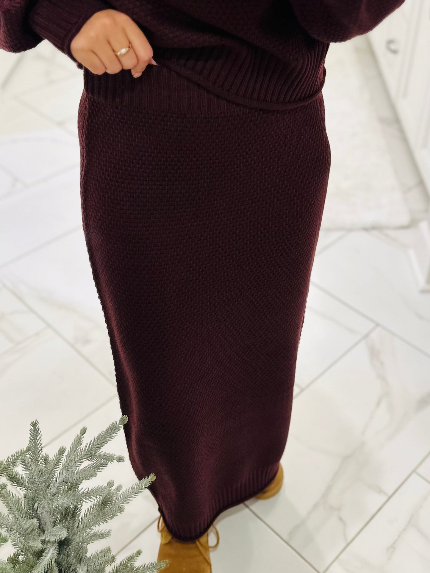 The Denver Maroon Sweater & Skirt Set