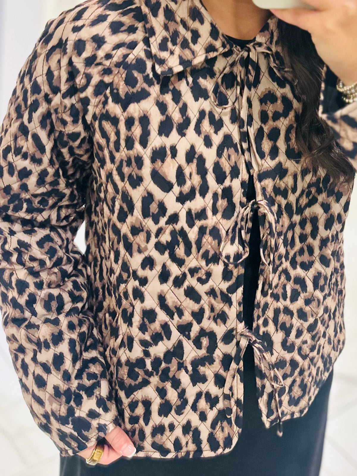 The Aubrey Leopard Quilted Bow Jacket