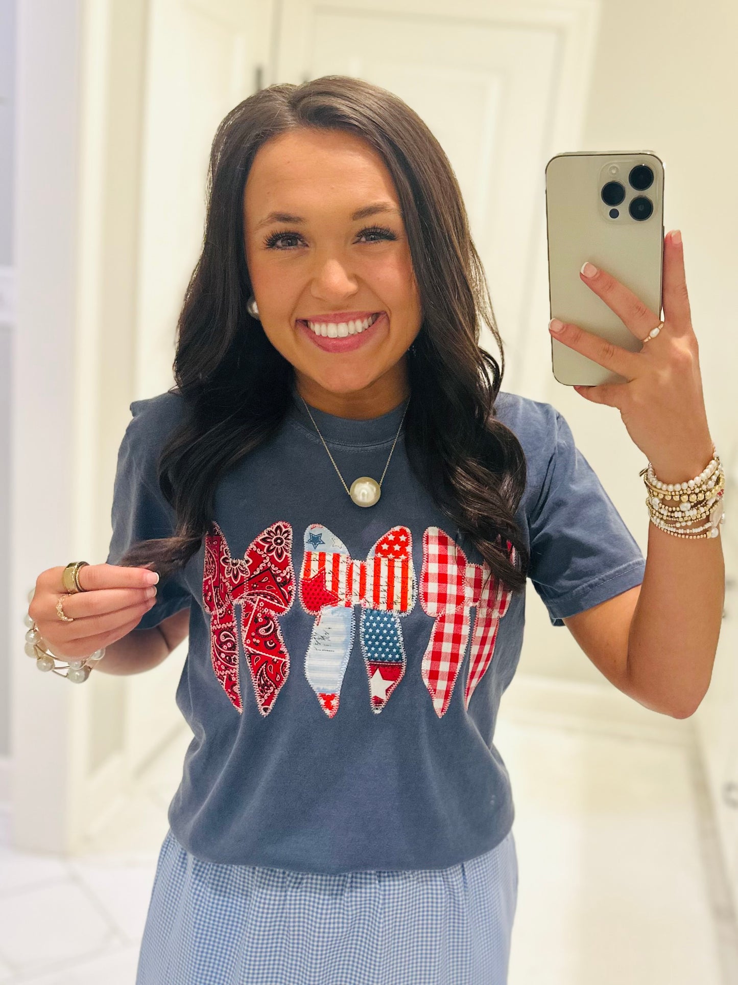 The Coquette Bow Trio Patriotic Embroidered Tee
