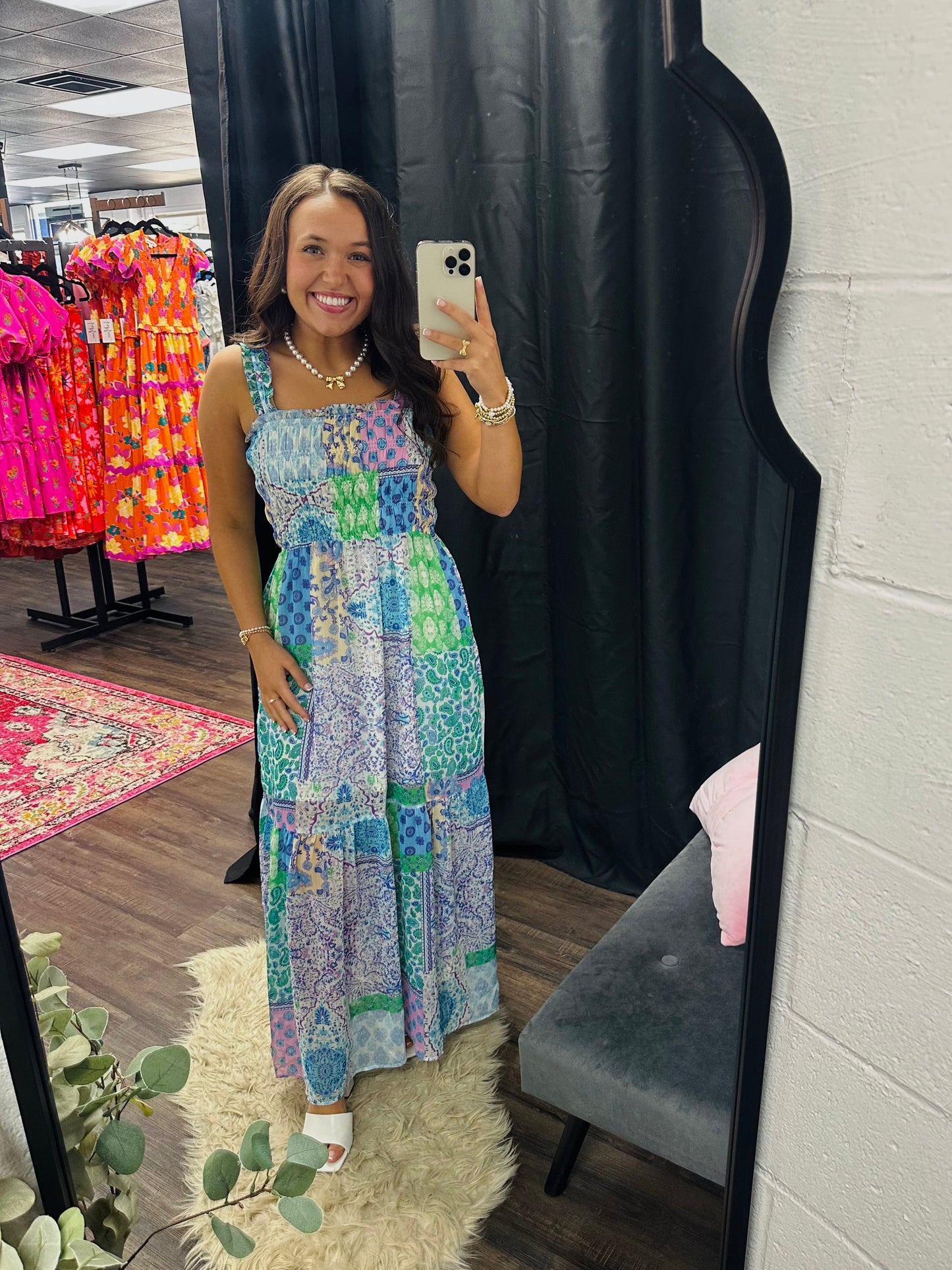 The Lacey Blue Patchwork Maxi Dress