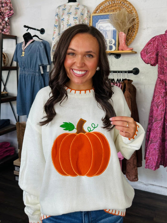 The Hello Pumpkin Embroidered Sweater
