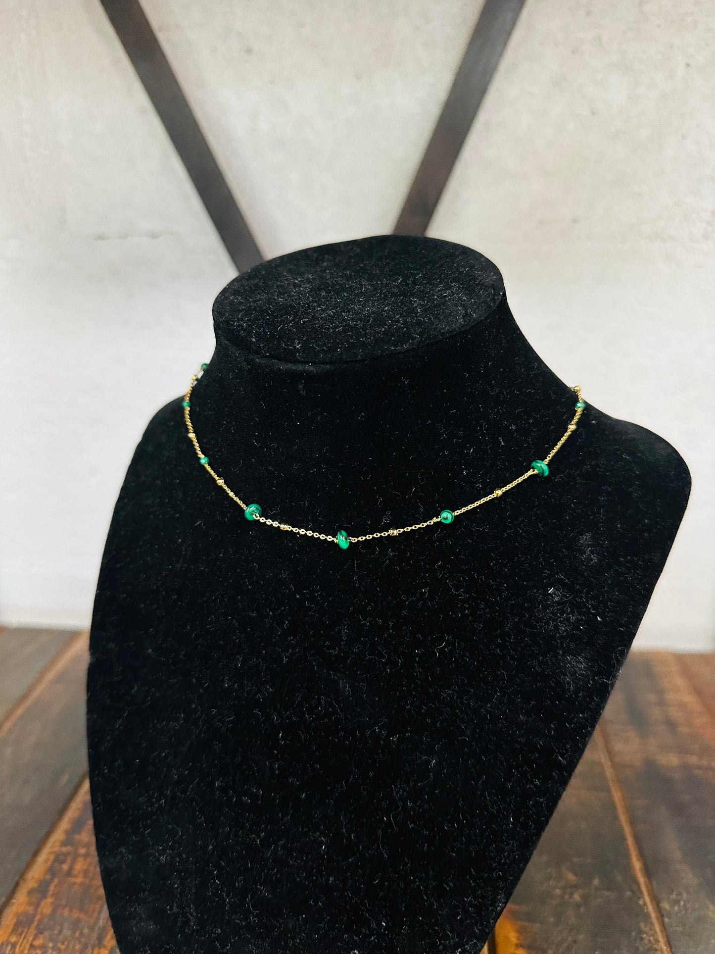 Dainty Green Stone Bead Necklace