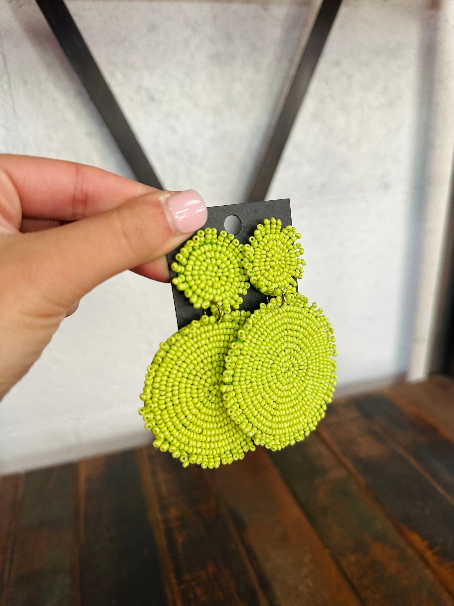 Lime Green Beaded Disc Earring